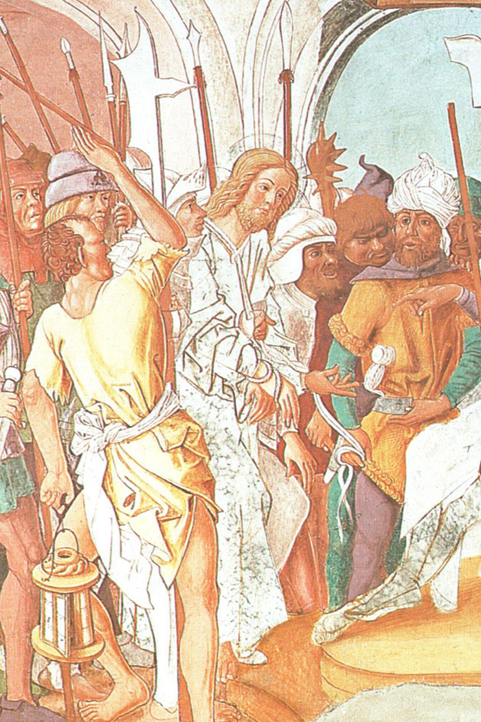 Fiancata destra dell'abside: Cristo davanti a Caifa.
